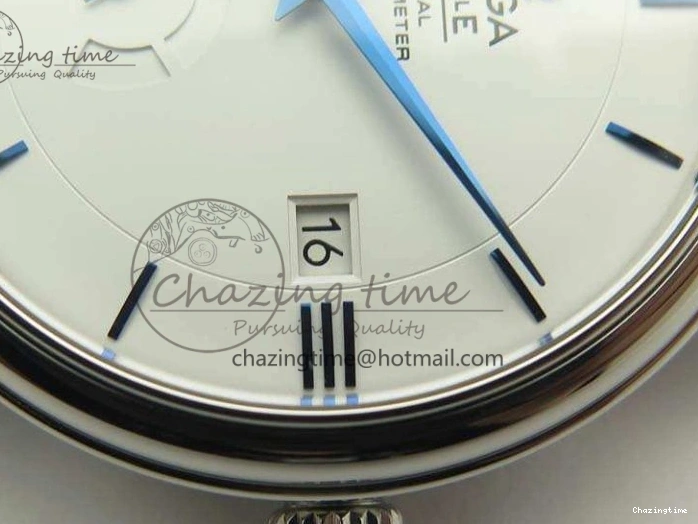 0106 Fashionable De Ville Prestige Real Power Reserve SS TW 1:1 Best Edition White Dial Blue Markers On Leather Strap A 8094